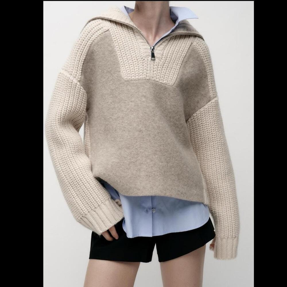 ZARA WOOL BLEND KNIT ZIPPER SWEATER - BRAND NEW SIZE XS